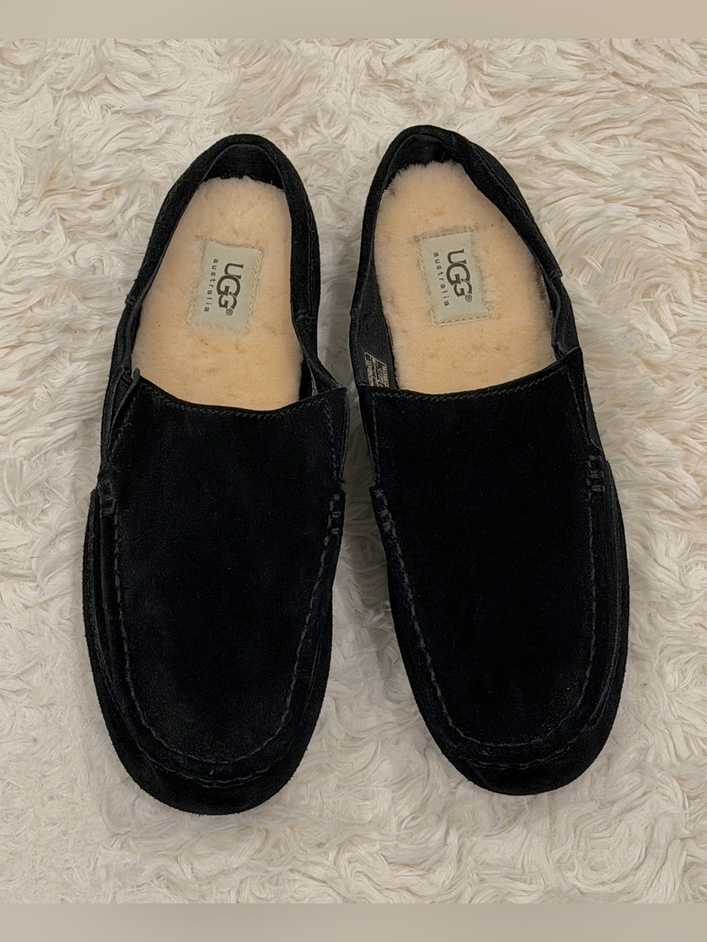 UGG Alamar Mens Black Suede Slip On Loafers Moccasin UGGpure Wool Shoes 10 Shoes
